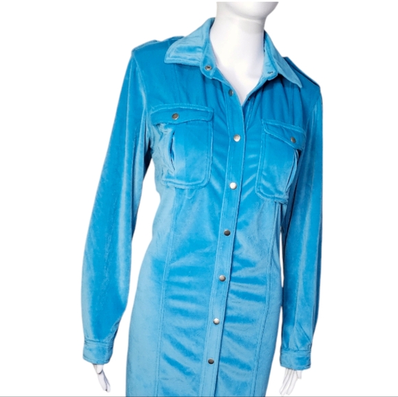Together Vintage Aqua Velour Button down 80s Maxi Dress Excellent Condition SZ 4 - Picture 4 of 12